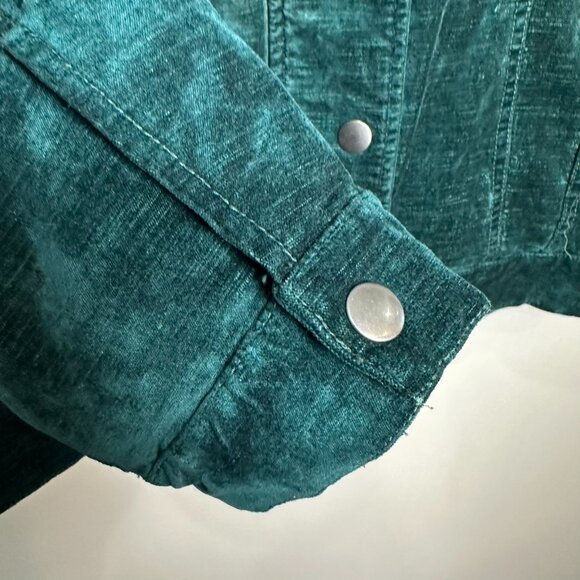 Free People Velvet Trucker Jacket Womens Small Green Snap Zip Bomber Oversized - Picture 5 of 9